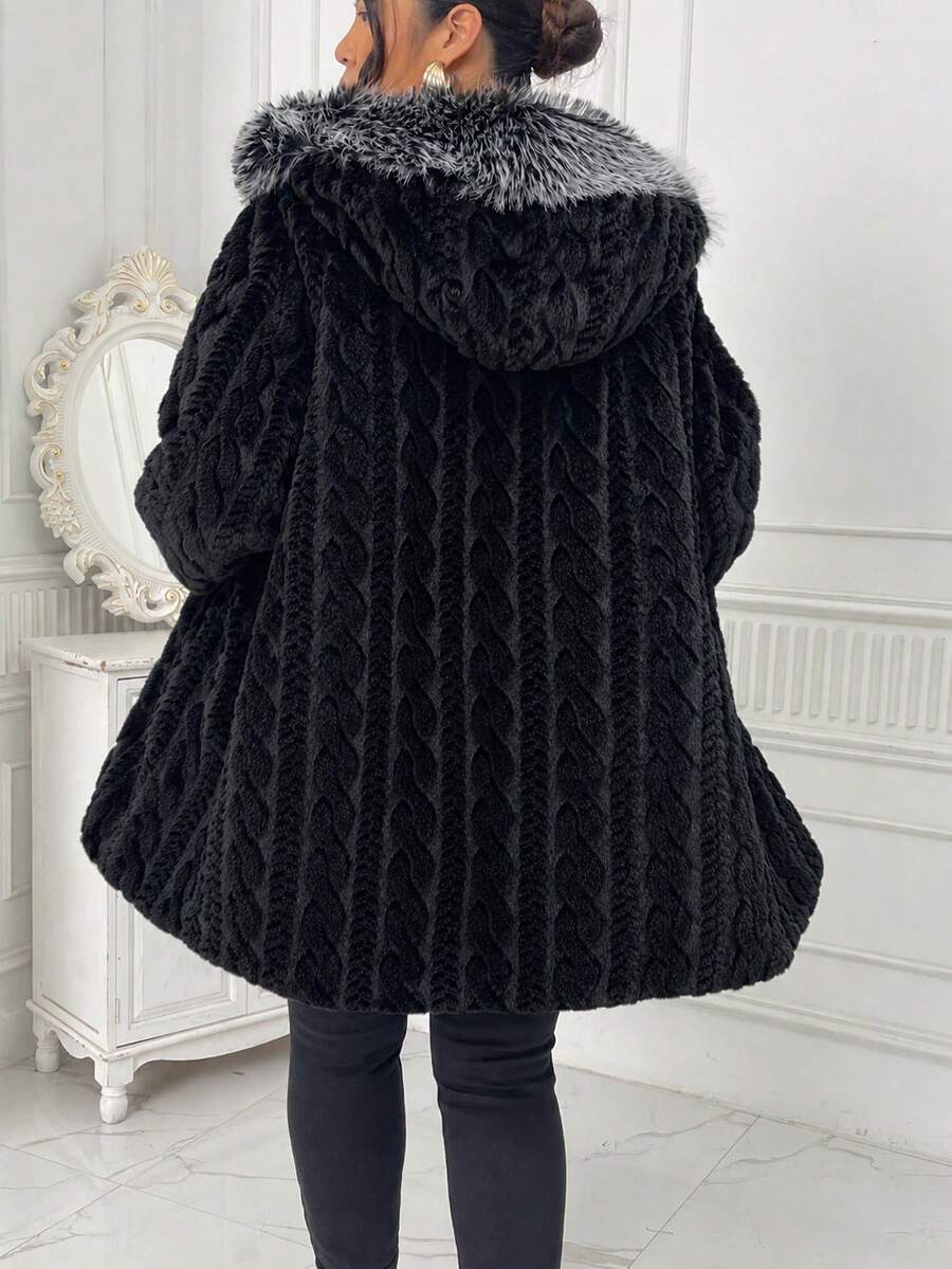 Plus Size Black Hooded Zip-Up Coat – image 8