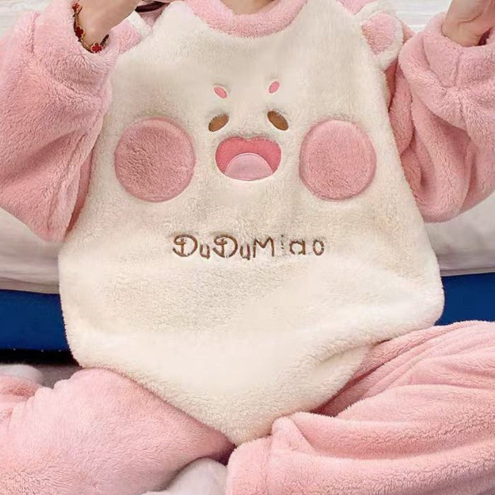 Plus Size Cartoon Print Fleece Pyjama Set – detail 4