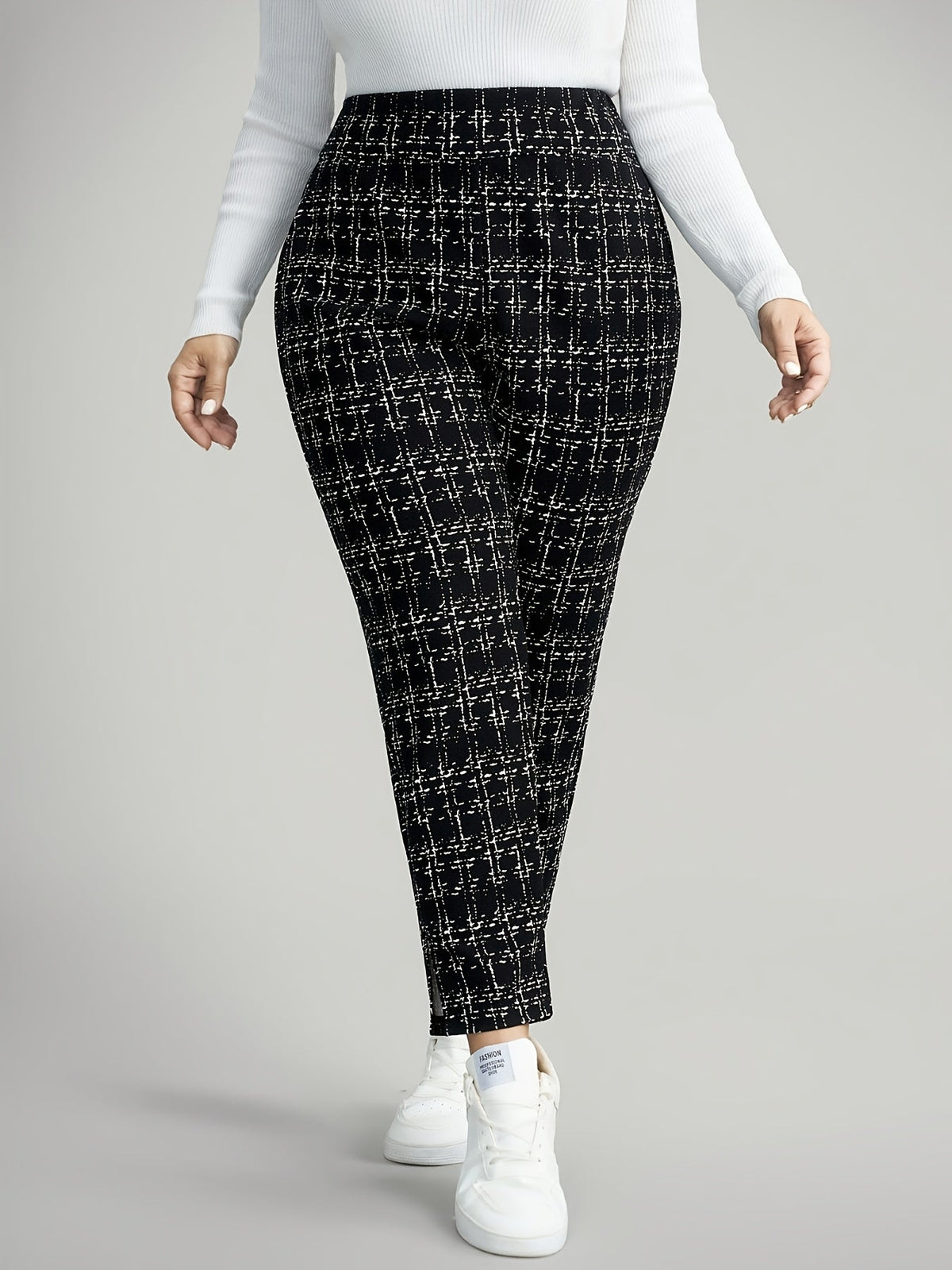 Plus Size Checked Stretch Tapered Trousers – image 2