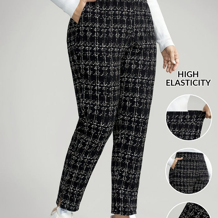 Plus Size Checked Stretch Tapered Trousers – detail 1