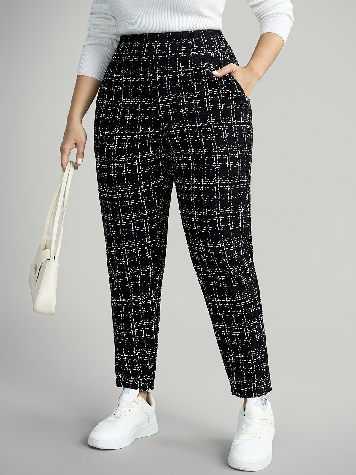 Plus Size Checked Stretch Tapered Trousers – image 1