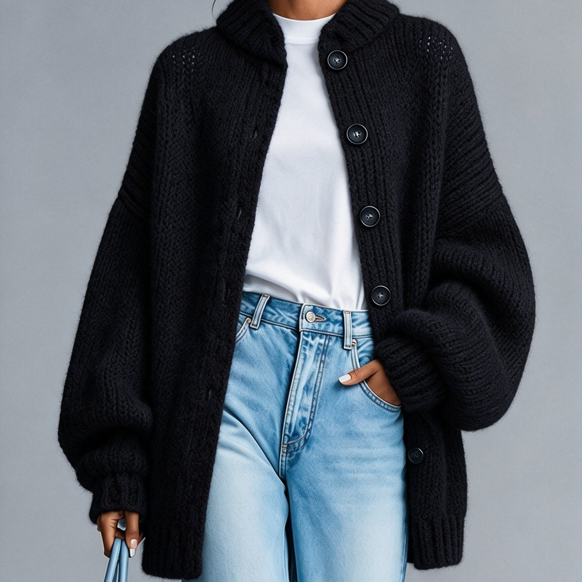 Plus Size Crew Neck Button-Up Cardigan, view 8