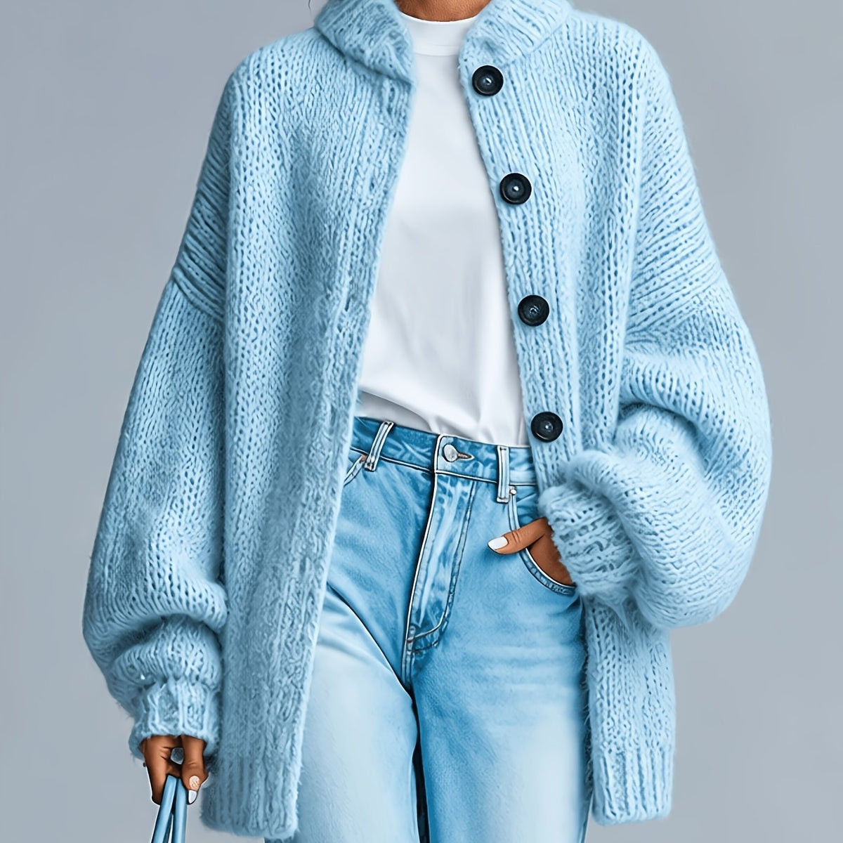 Plus Size Crew Neck Button-Up Cardigan, view 2