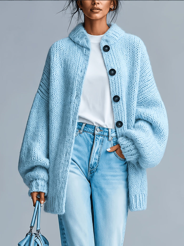Plus Size Crew Neck Button-Up Cardigan