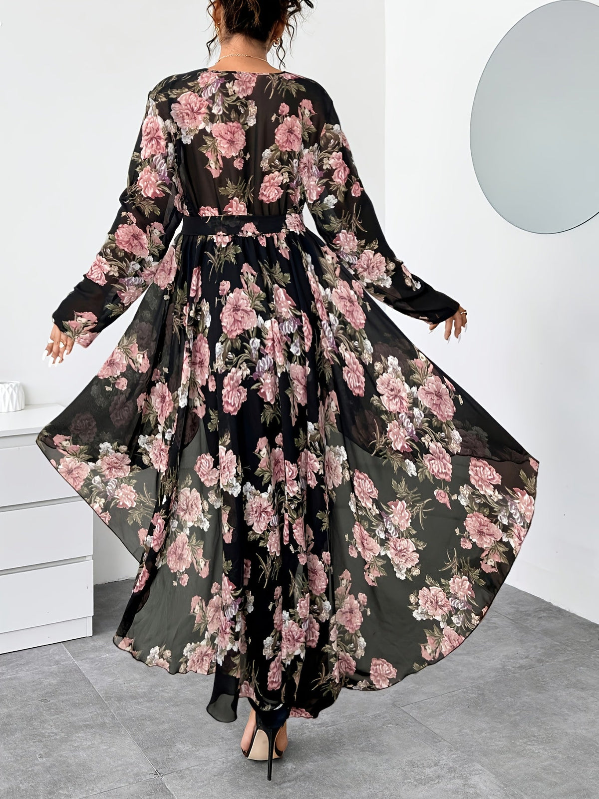 Plus Size Floral V-Neck High-Low Chiffon Blouse – image 21