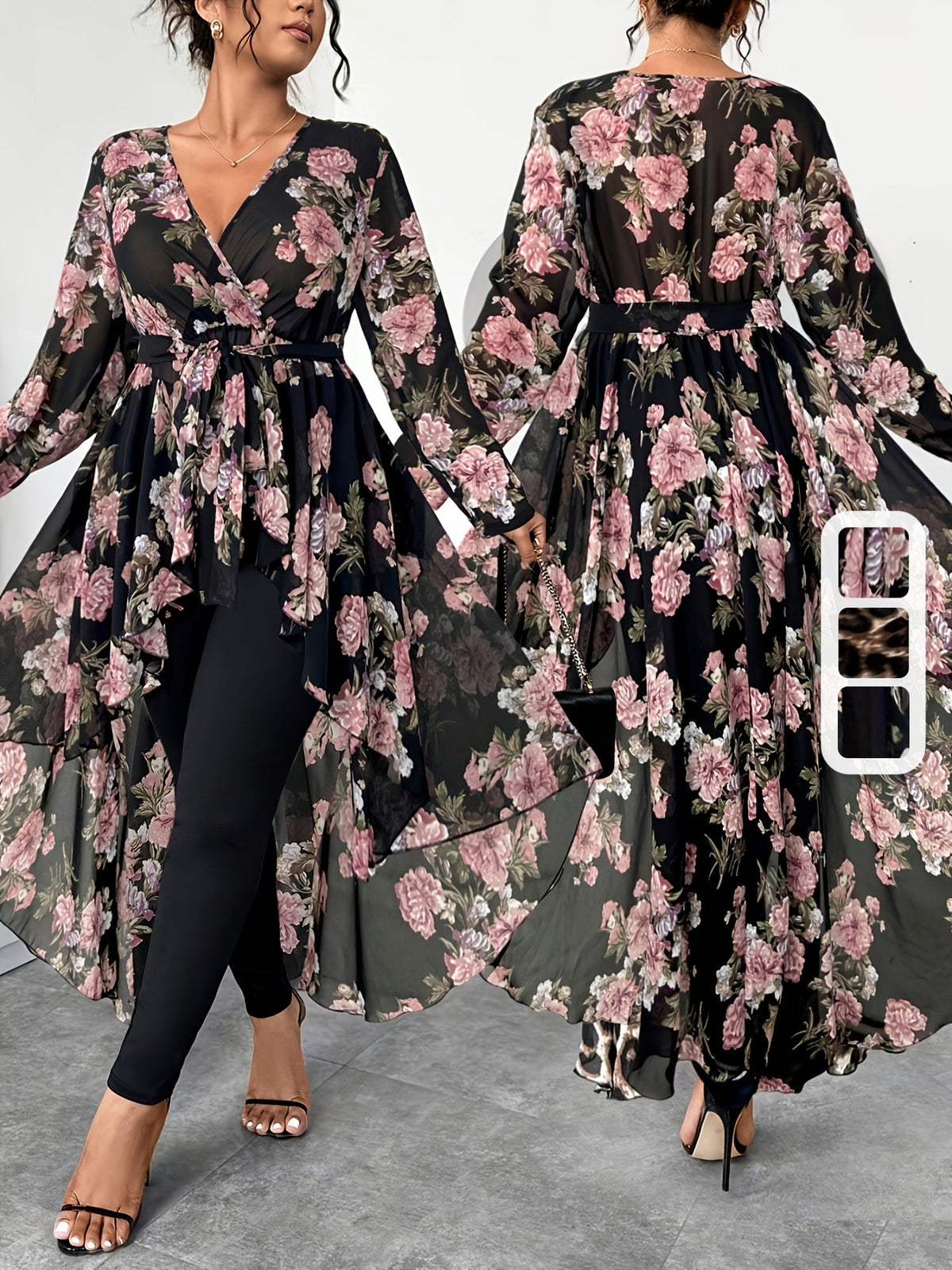 Plus Size Floral V-Neck High-Low Chiffon Blouse – image 19
