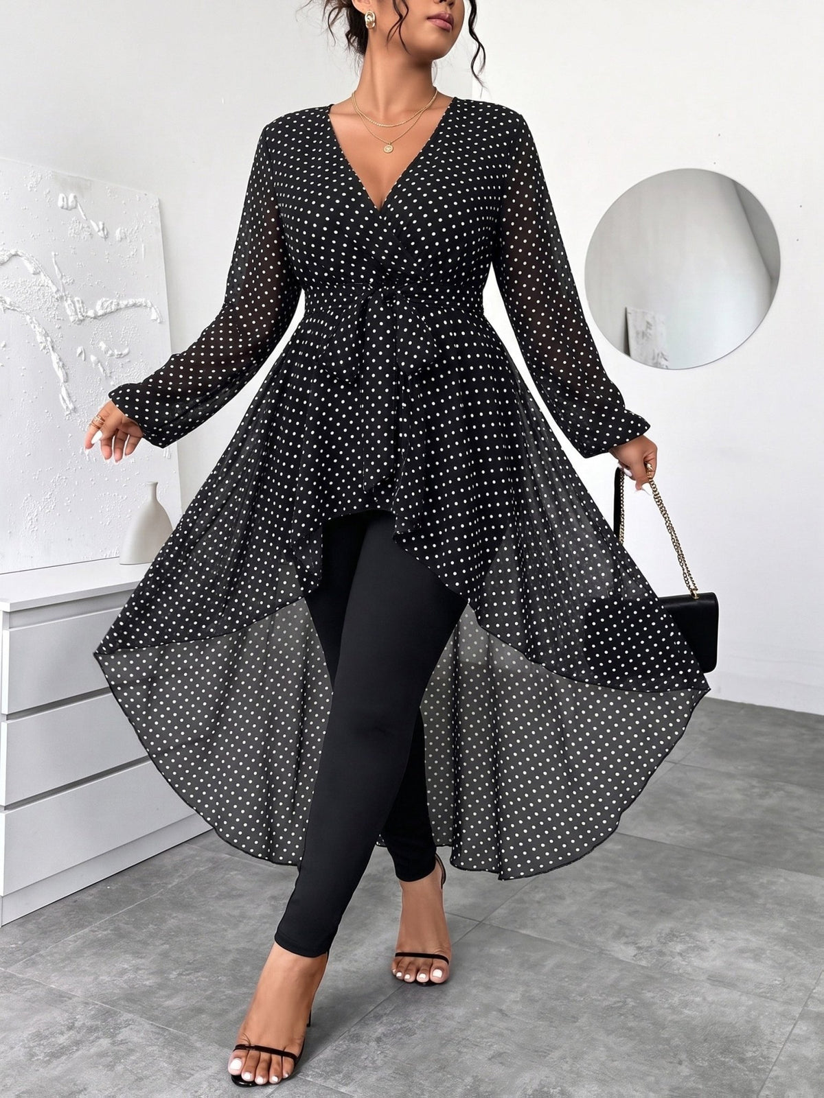 Plus Size Floral V-Neck High-Low Chiffon Blouse – image 13