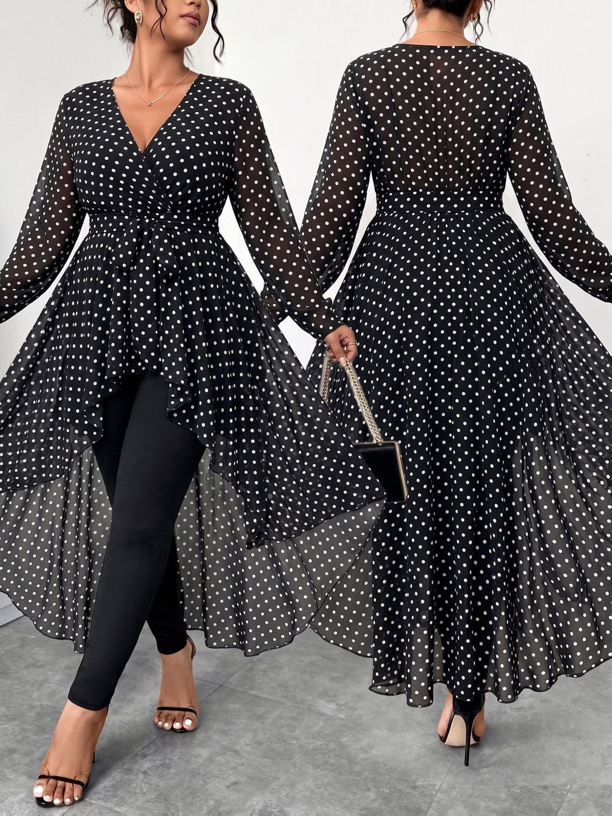 Plus Size Floral V-Neck High-Low Chiffon Blouse – image 11