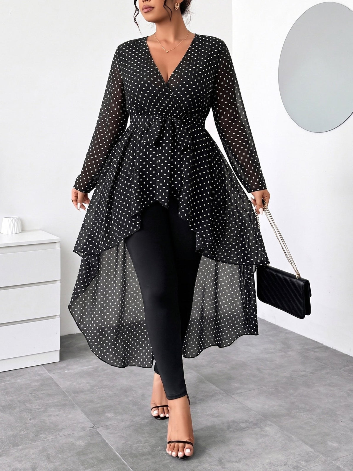 Plus Size Floral V-Neck High-Low Chiffon Blouse – image 15