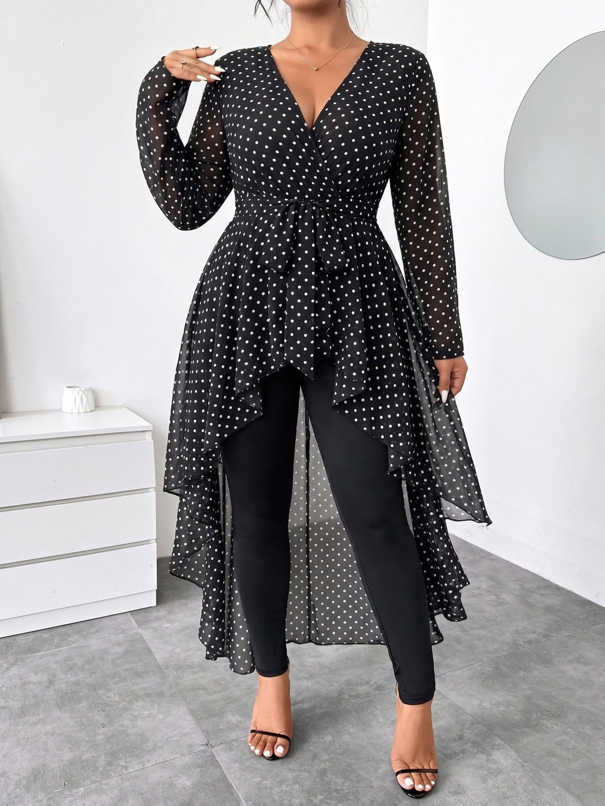 Plus Size Floral V-Neck High-Low Chiffon Blouse – image 14