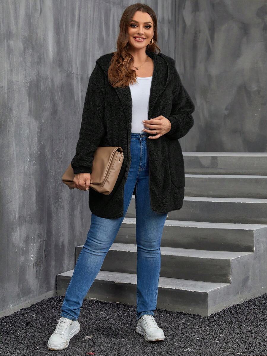Plus Size Hooded Zip-Up Teddy Jacket – image 60