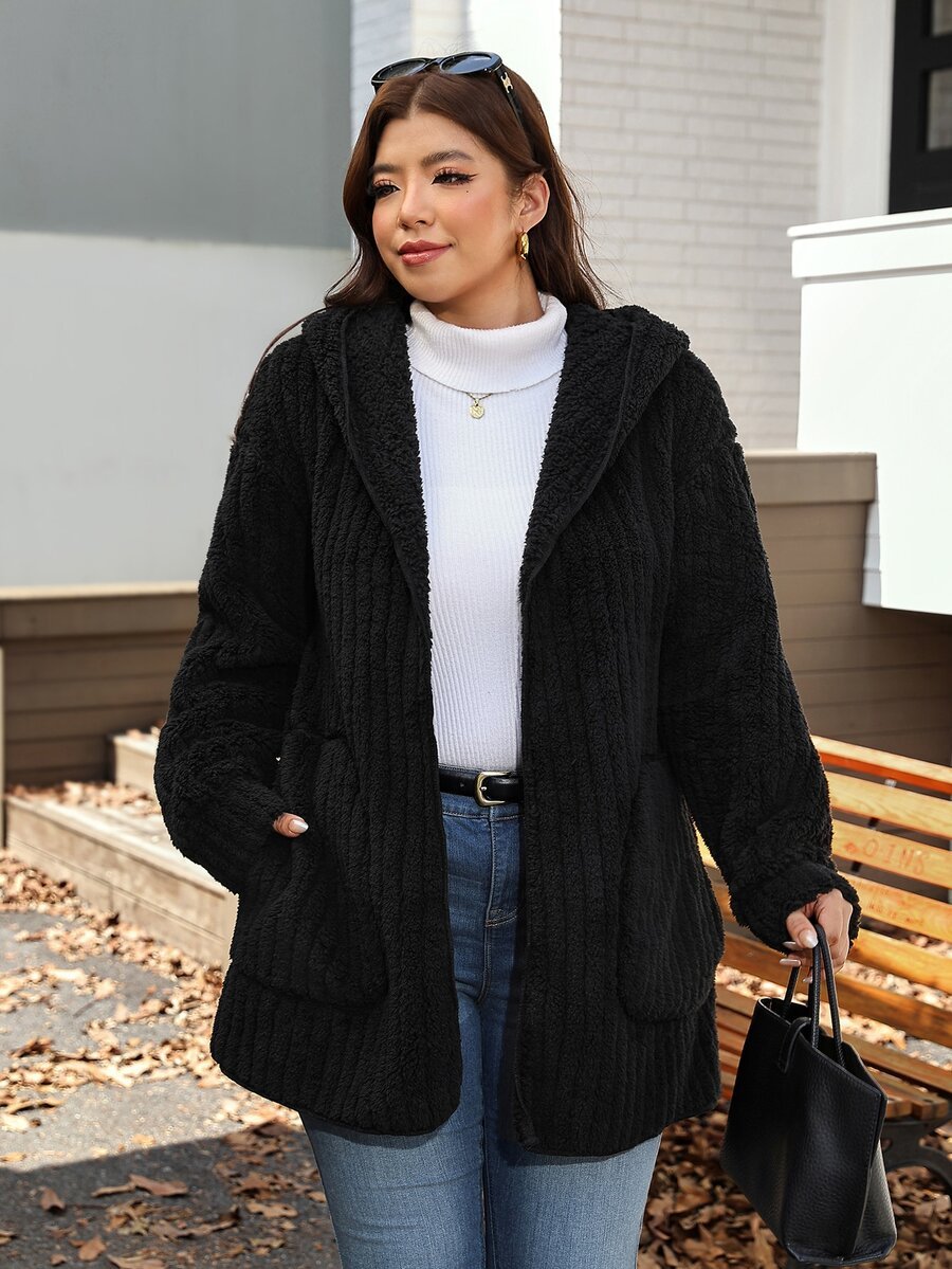 Plus Size Hooded Zip-Up Teddy Jacket – image 71