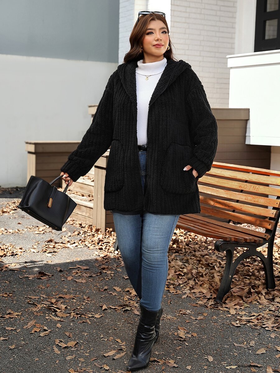 Plus Size Hooded Zip-Up Teddy Jacket – image 69