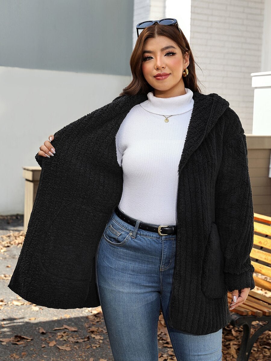 Plus Size Hooded Zip-Up Teddy Jacket – image 70