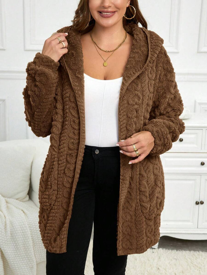 Plus Size Hooded Zip-Up Teddy Jacket – detail 4