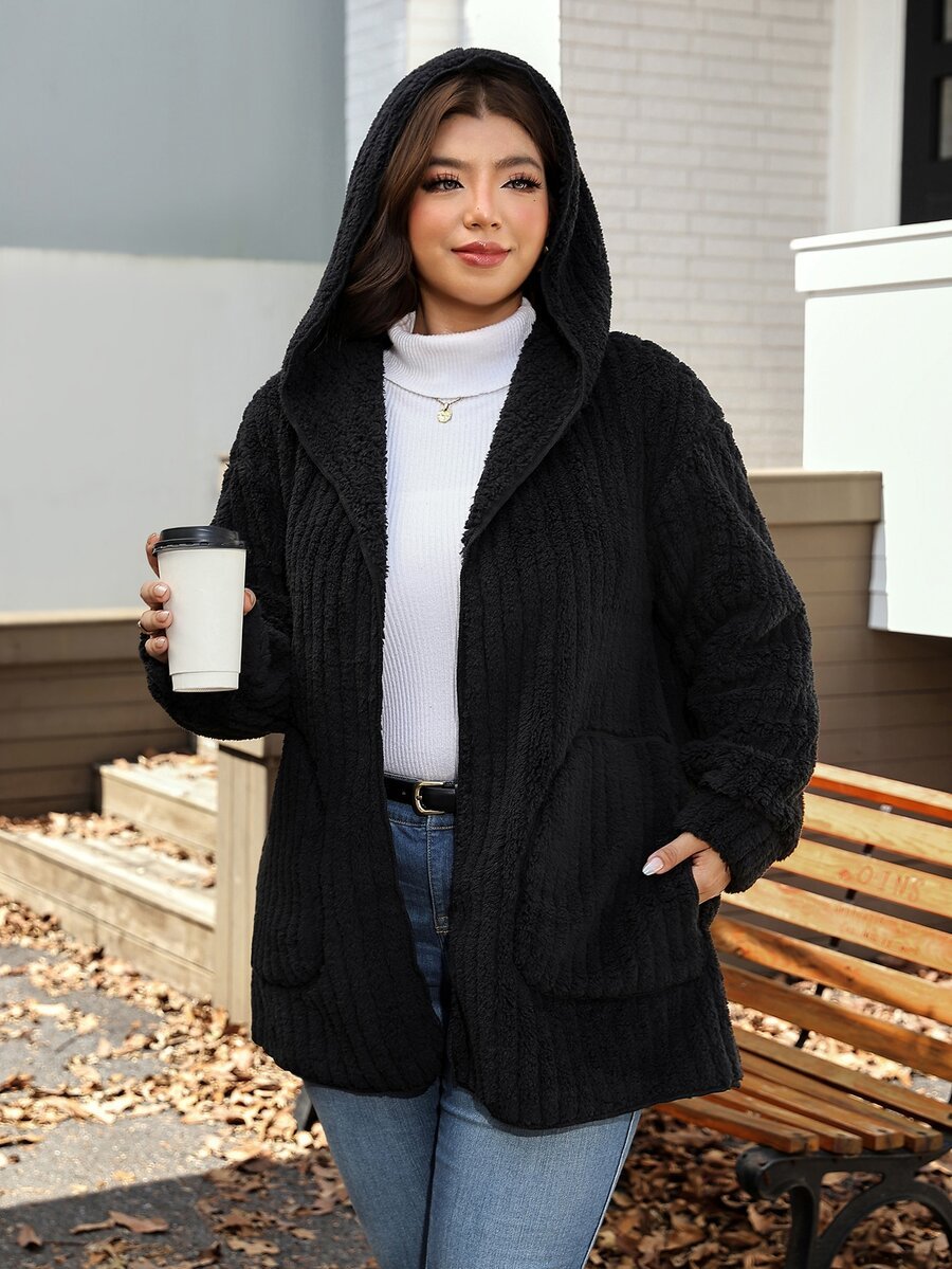 Plus Size Hooded Zip-Up Teddy Jacket – image 67