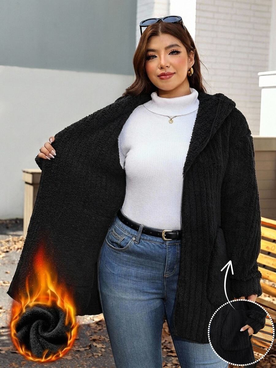 Plus Size Hooded Zip-Up Teddy Jacket – image 64