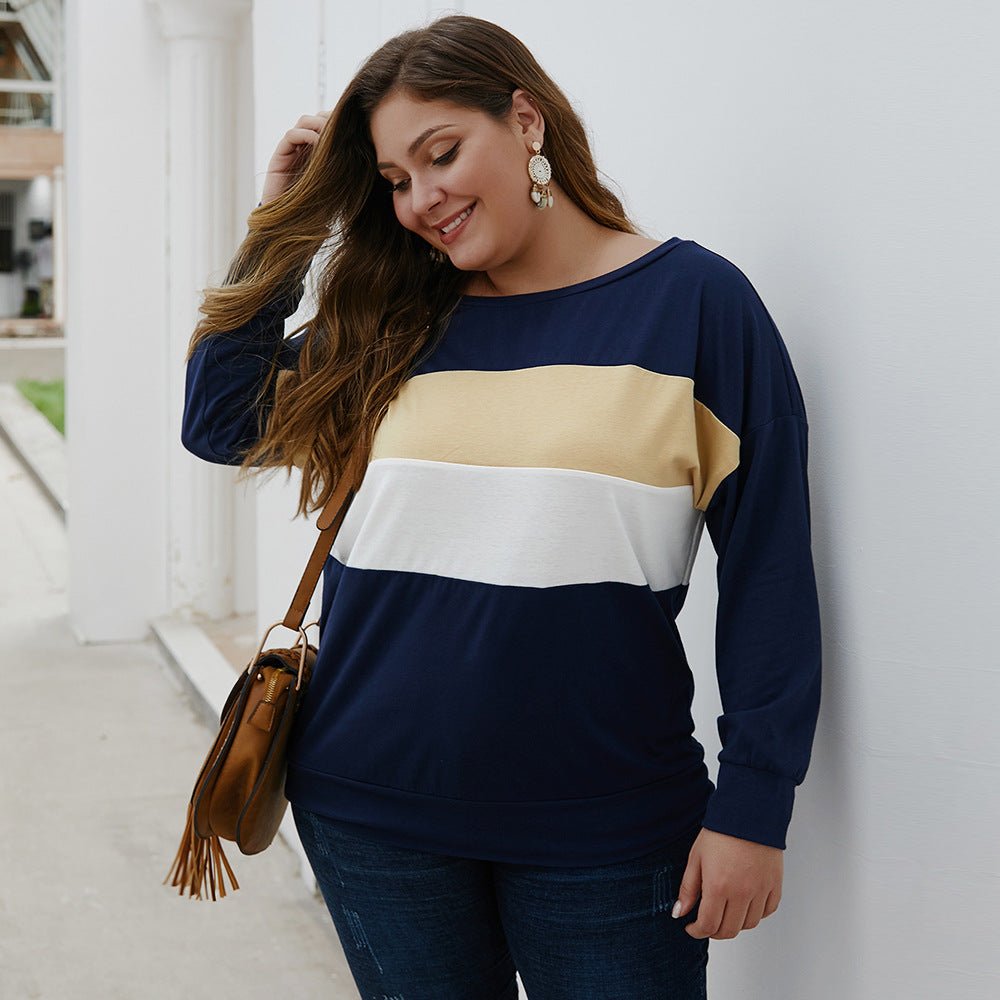 Plus Size Navy Colour Block Long Sleeve Top – image 4