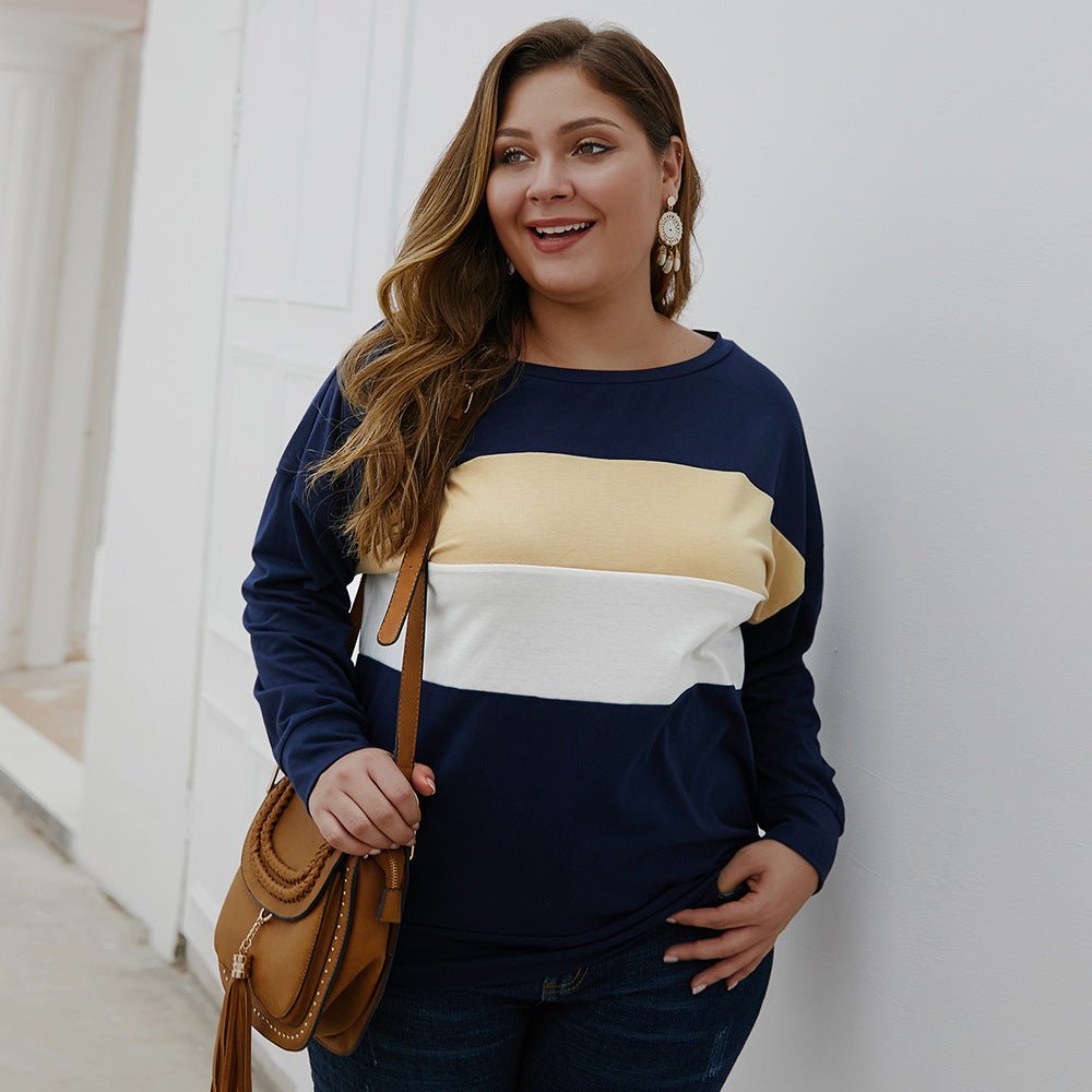 Plus Size Navy Colour Block Long Sleeve Top – image 5