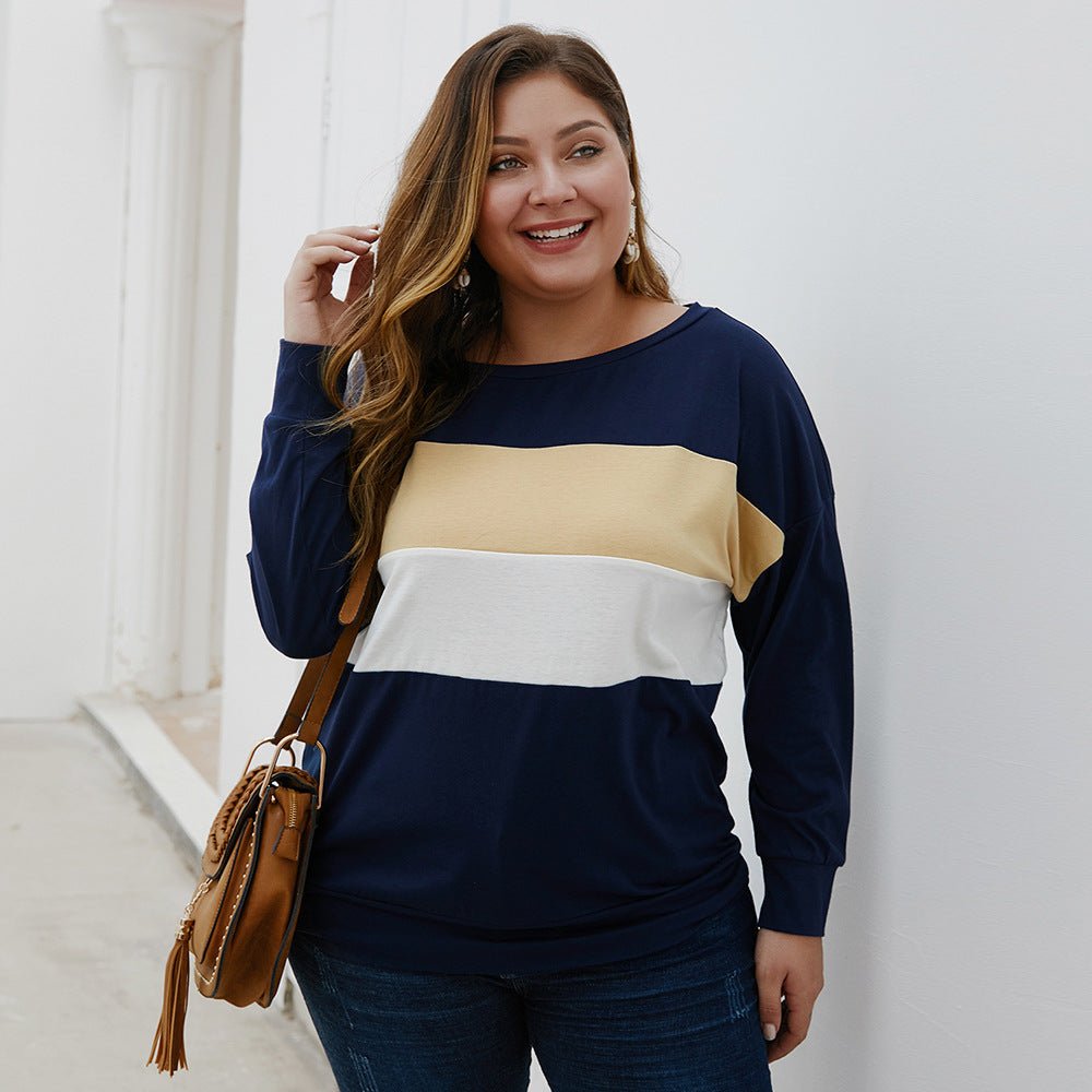 Plus Size Navy Colour Block Long Sleeve Top – image 1