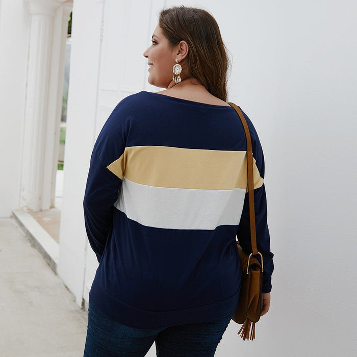 Plus Size Navy Colour Block Long Sleeve Top – detail 1