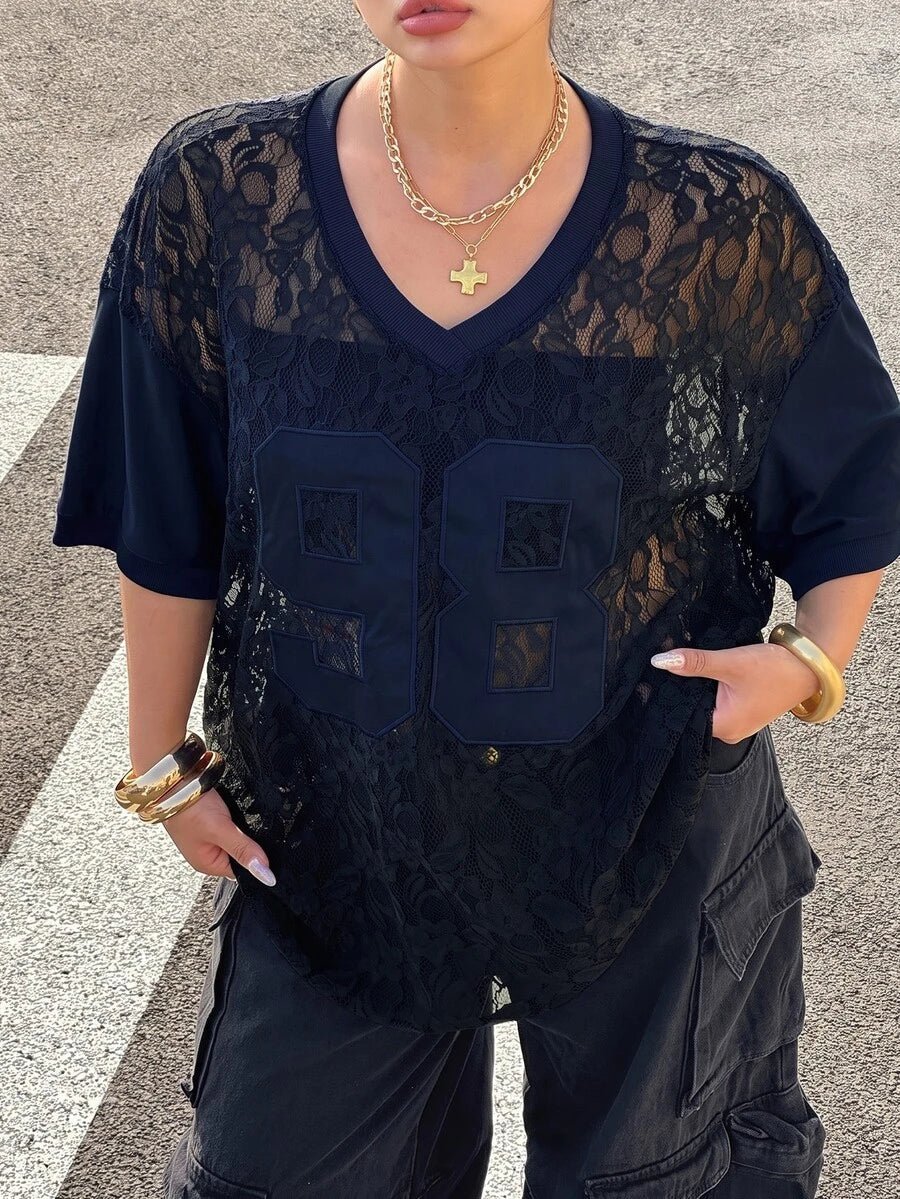 Plus Size Oversized V-Neck Lace Top – image 41