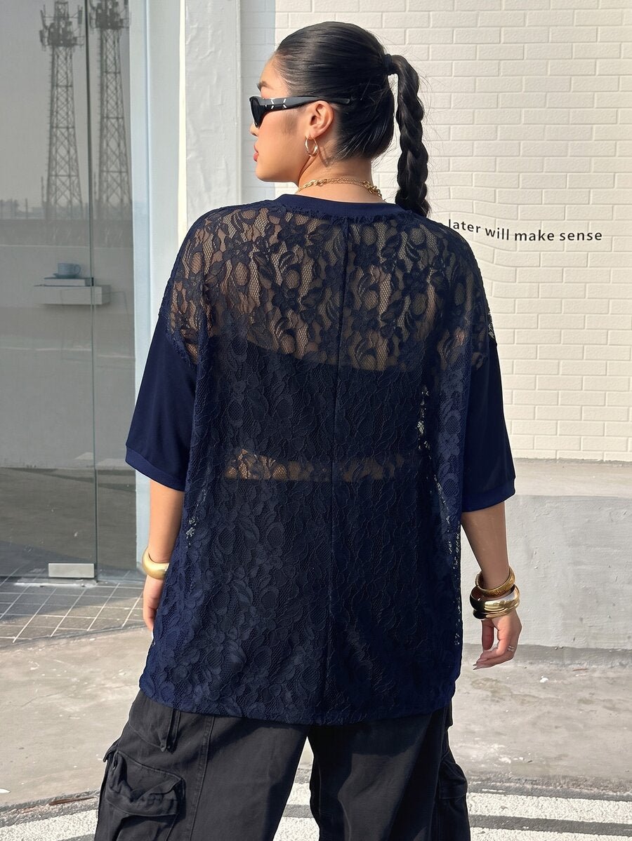 Plus Size Oversized V-Neck Lace Top – image 39