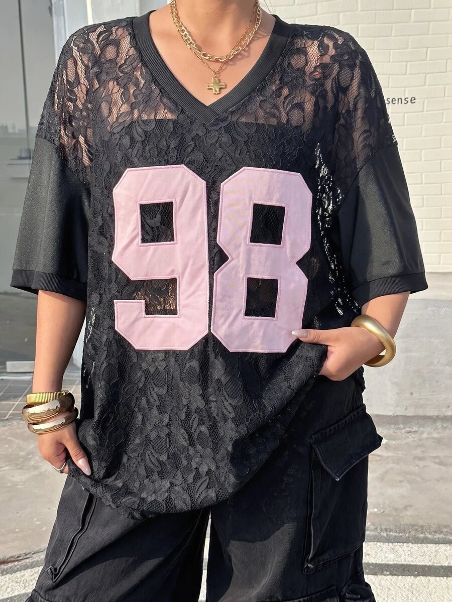 Plus Size Oversized V-Neck Lace Top – image 23
