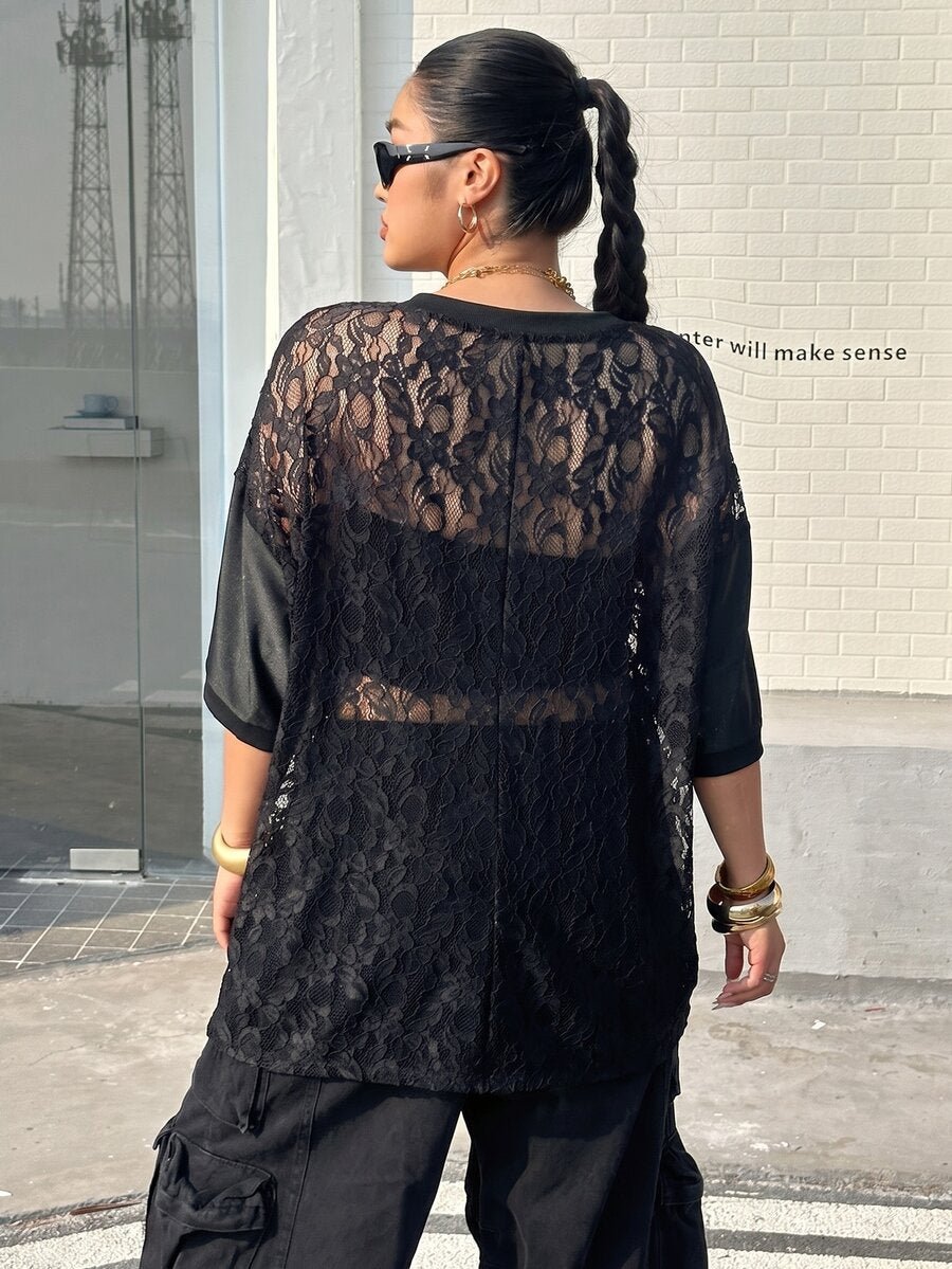 Plus Size Oversized V-Neck Lace Top – image 24