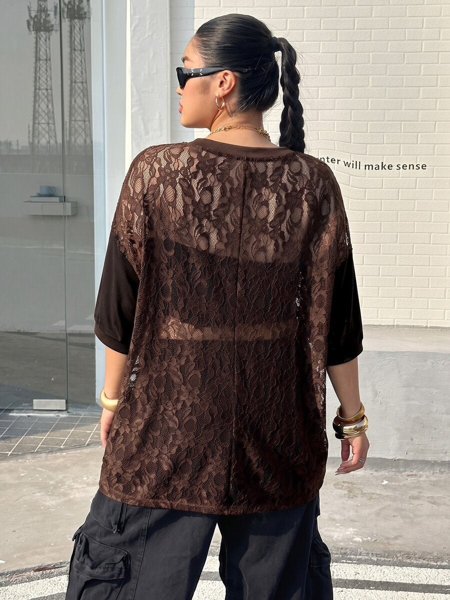 Plus Size Oversized V-Neck Lace Top – image 18