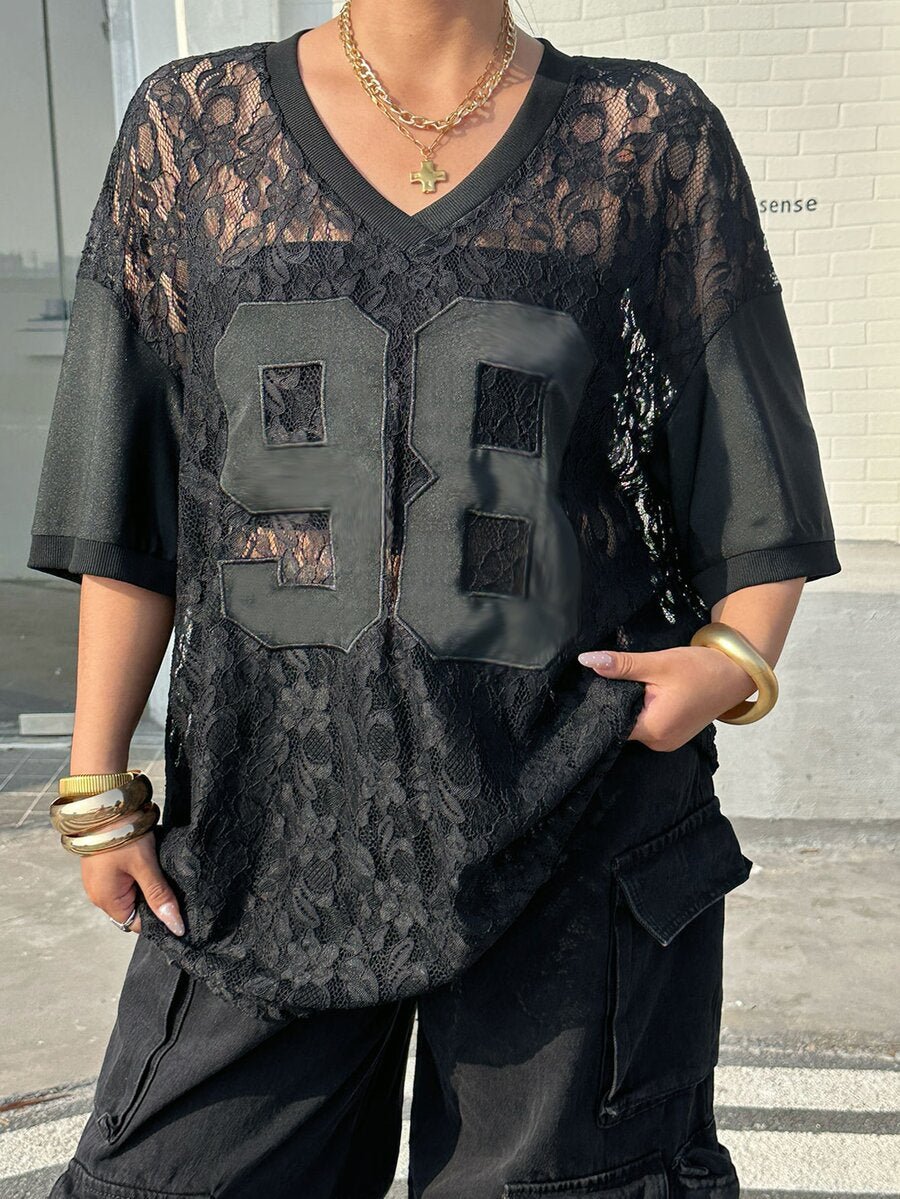 Plus Size Oversized V-Neck Lace Top – image 6