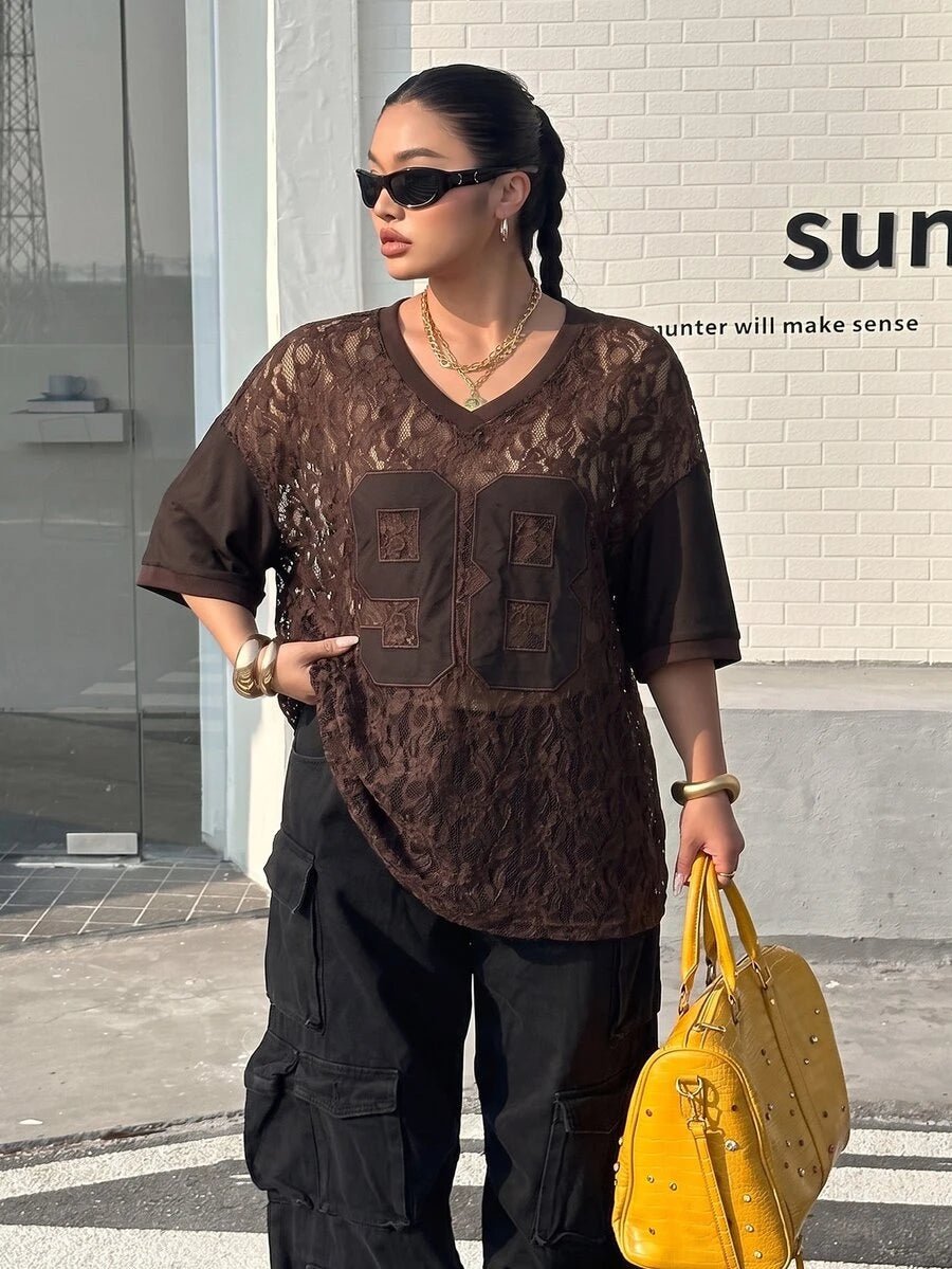 Plus Size Oversized V-Neck Lace Top – image 19