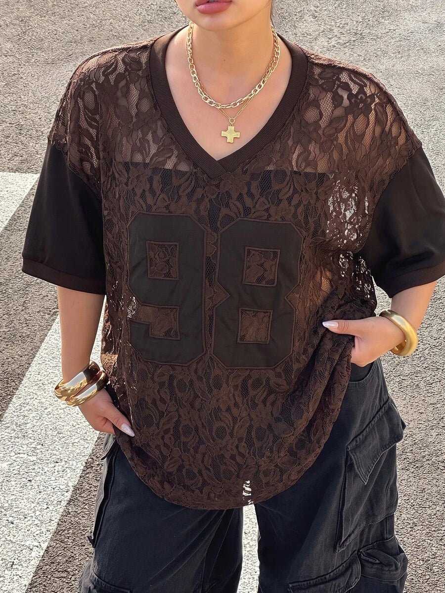 Plus Size Oversized V-Neck Lace Top – image 21