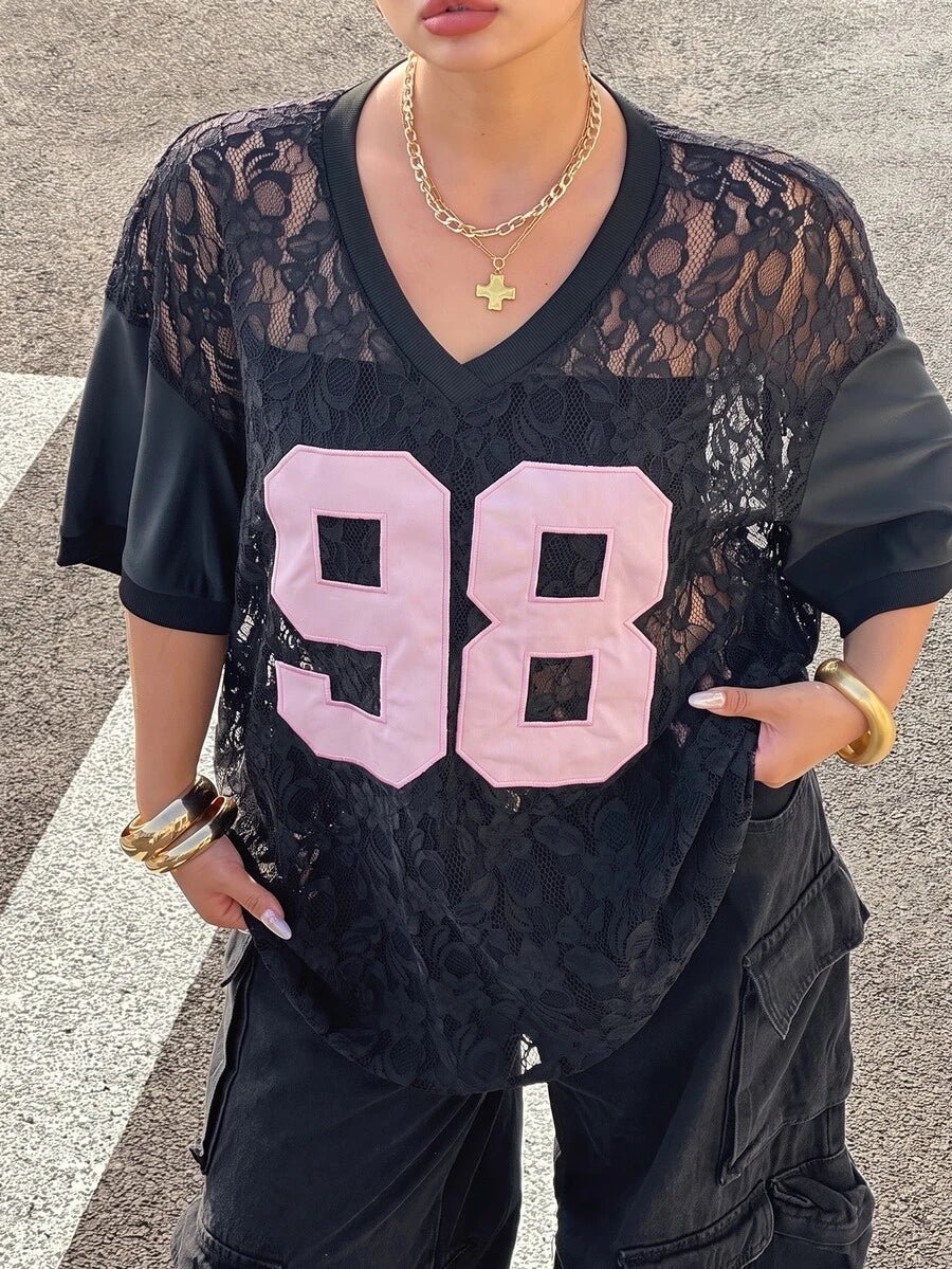 Plus Size Oversized V-Neck Lace Top – image 25