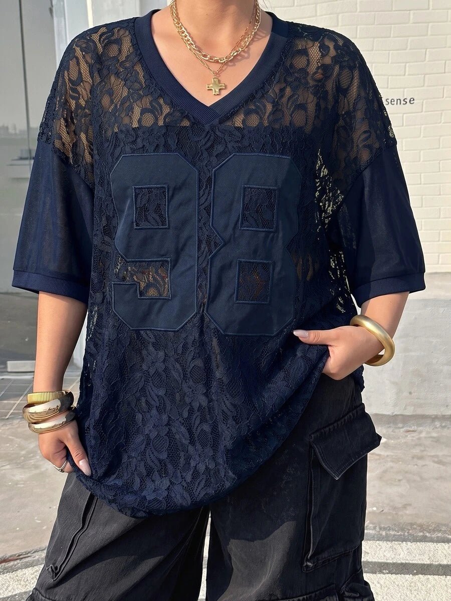 Plus Size Oversized V-Neck Lace Top – image 38