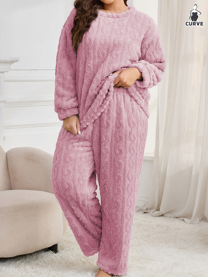 Plus Size Plush-Lined Jacquard Pyjama Set