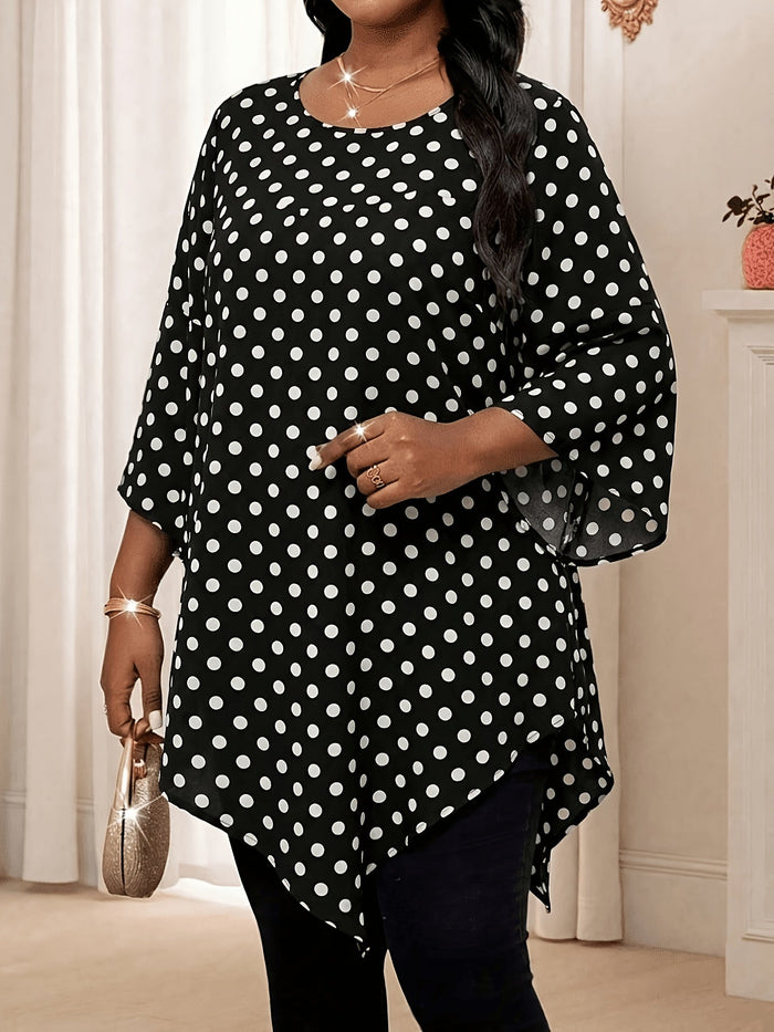Plus Size Printed Asymmetric Hem Blouse
