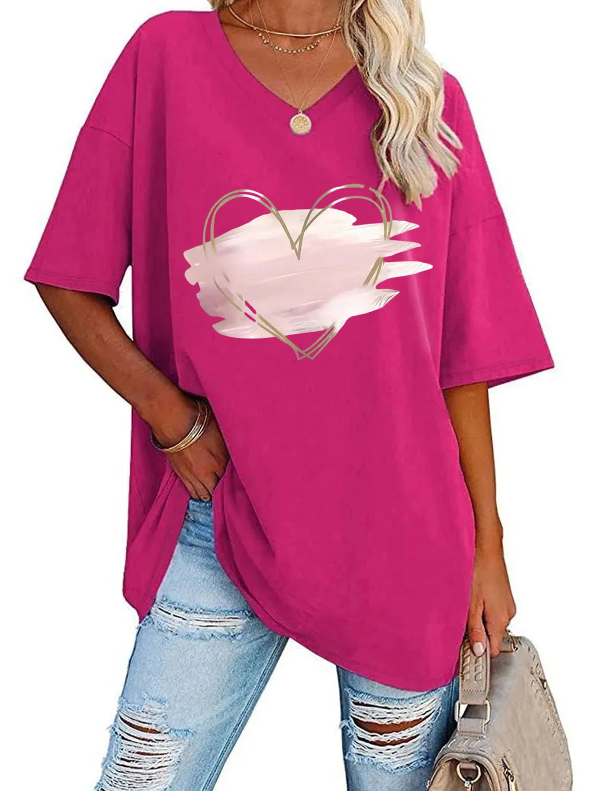Plus Size Printed V-Neck Tunic Top - Curvella