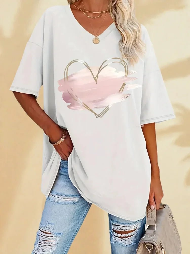 Plus Size Printed V-Neck Tunic Top - Curvella