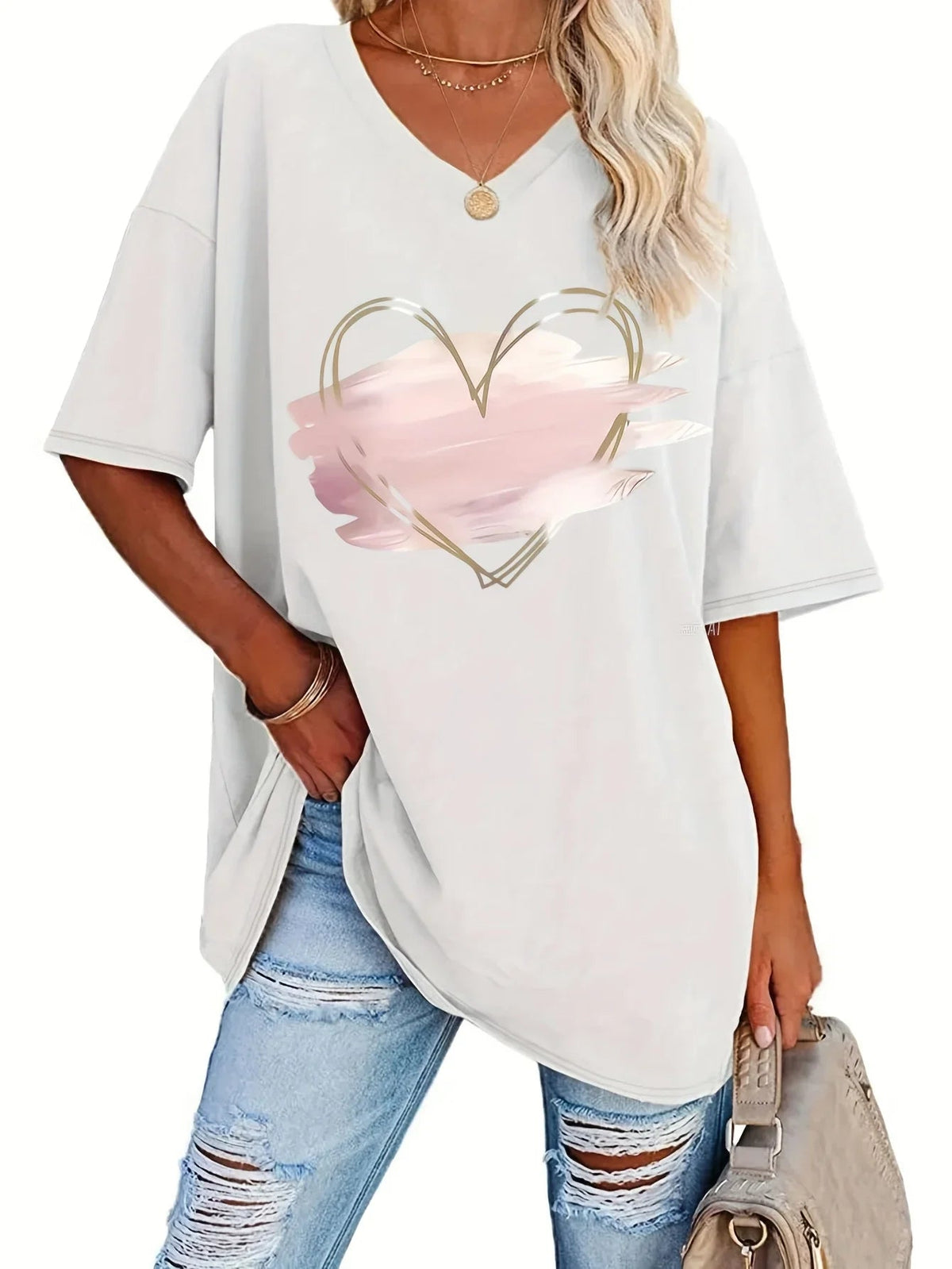 Plus Size Printed V-Neck Tunic Top - Curvella