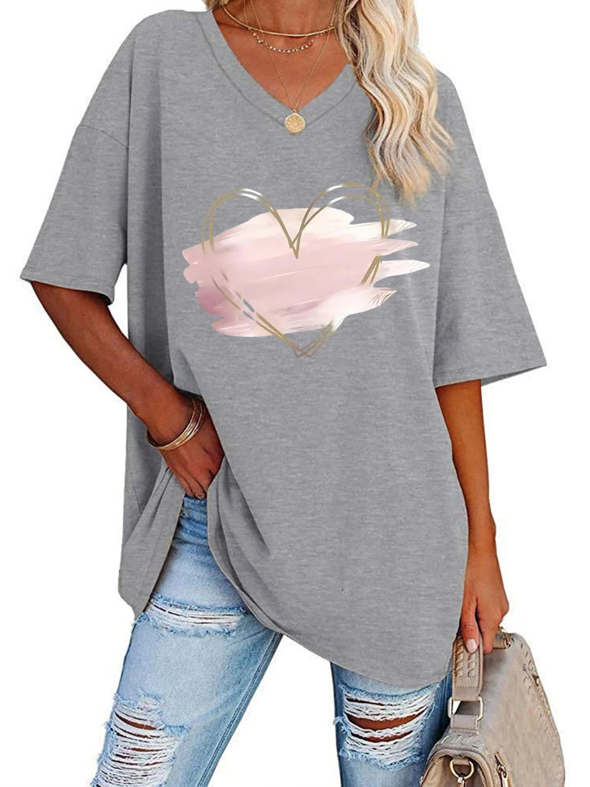 Plus Size Printed V-Neck Tunic Top - Curvella
