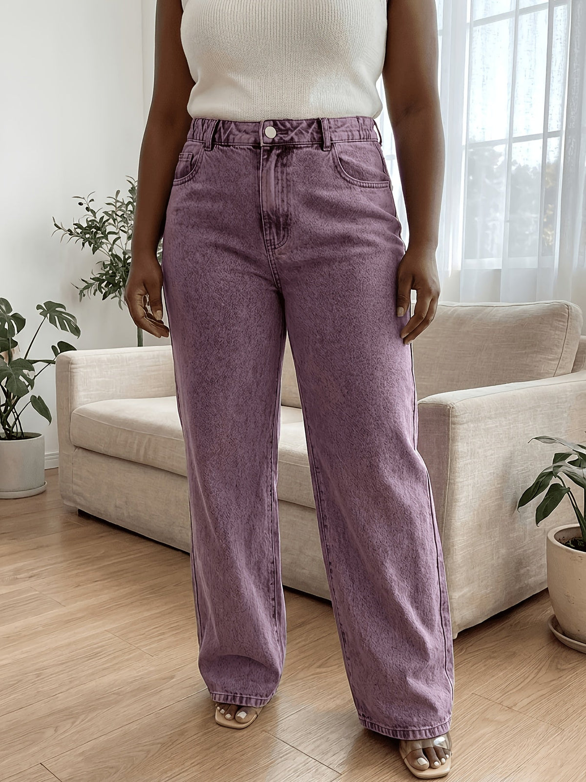 Plus Size Purple Washed High-Waist Straight-Leg Jeans – image 6