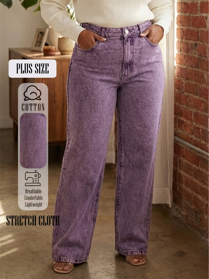 Plus Size Purple Washed High-Waist Straight-Leg Jeans – detail 2