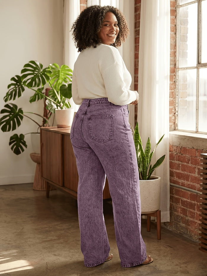 Plus Size Purple Washed High-Waist Straight-Leg Jeans – detail 1