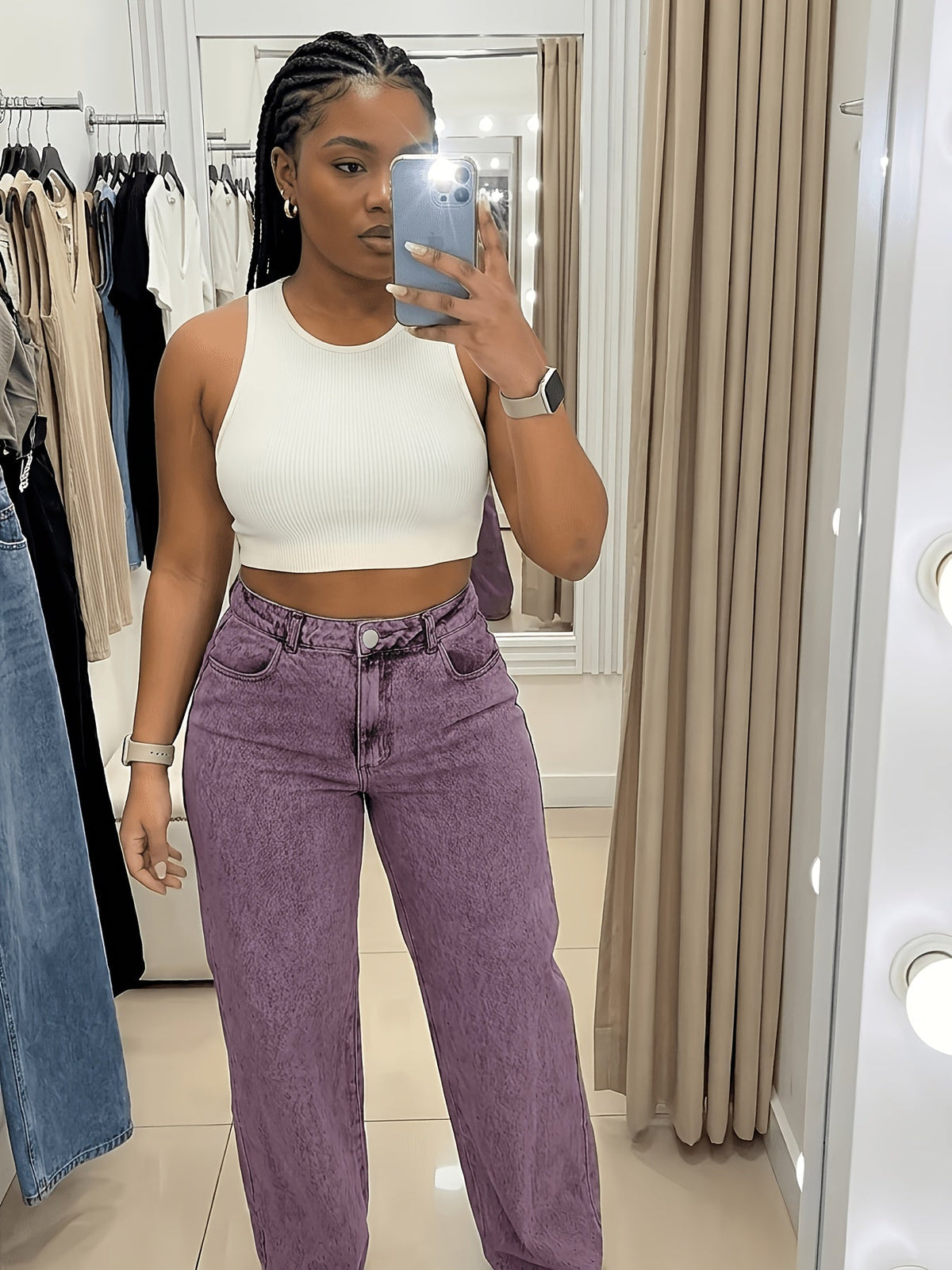 Plus Size Purple Washed High-Waist Straight-Leg Jeans – image 5