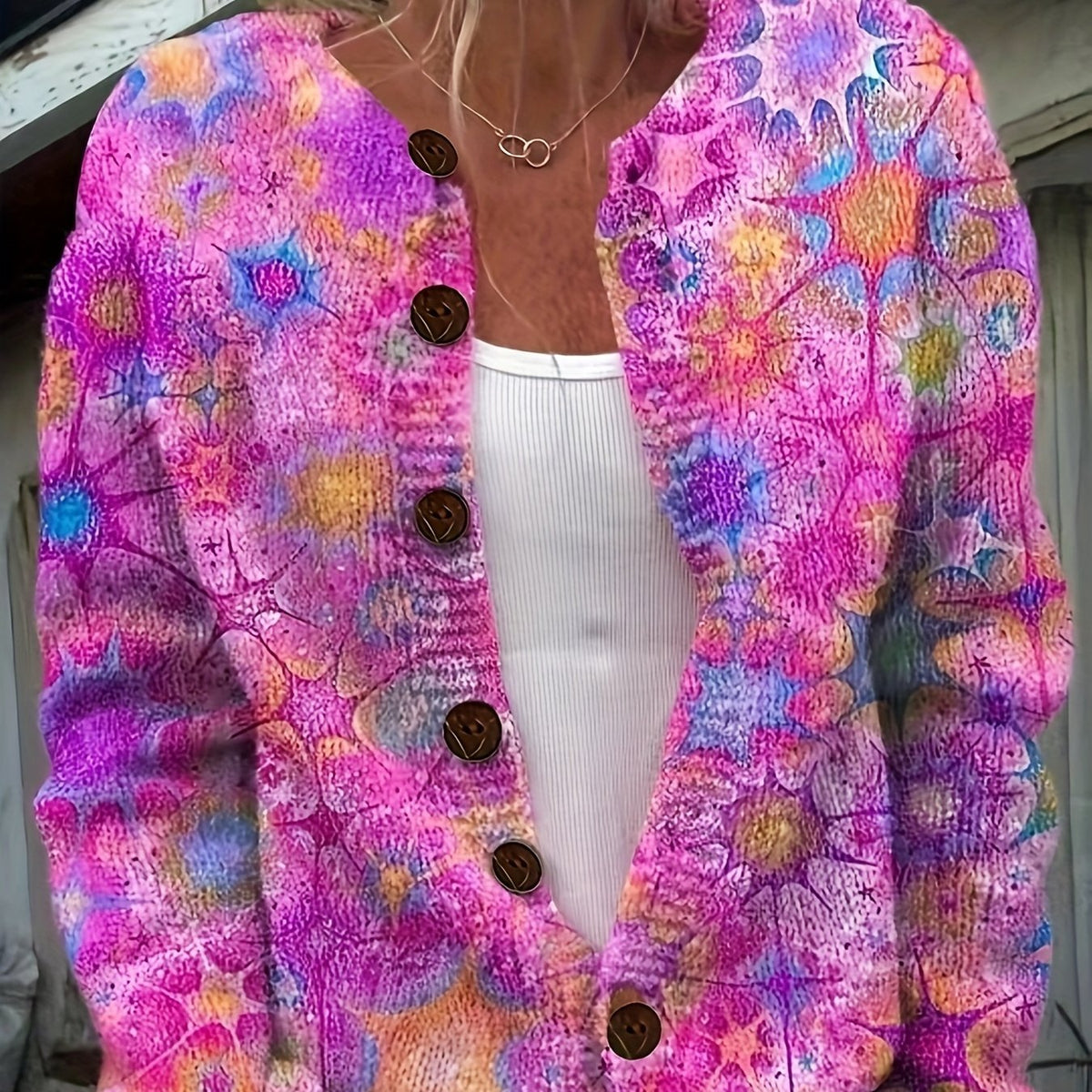 Plus Size Rose Red Printed Button Cardigan – image 7