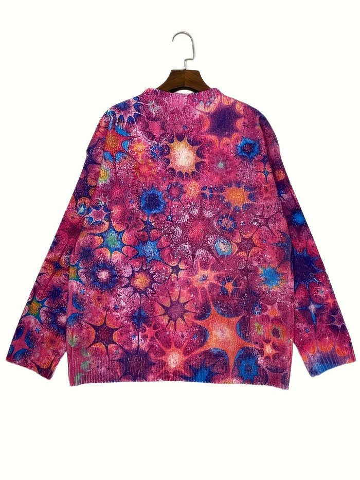Plus Size Rose Red Printed Button Cardigan – detail 1