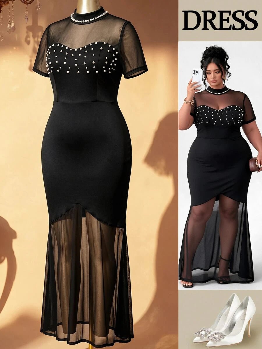 Plus Size Stand Collar Lace Mermaid Maxi Dress – image 61