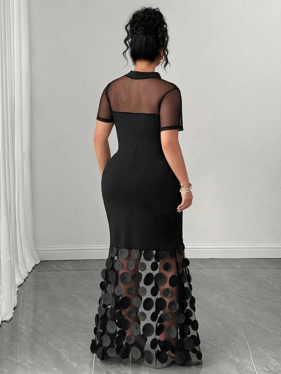 Plus Size Stand Collar Lace Mermaid Maxi Dress – image 49