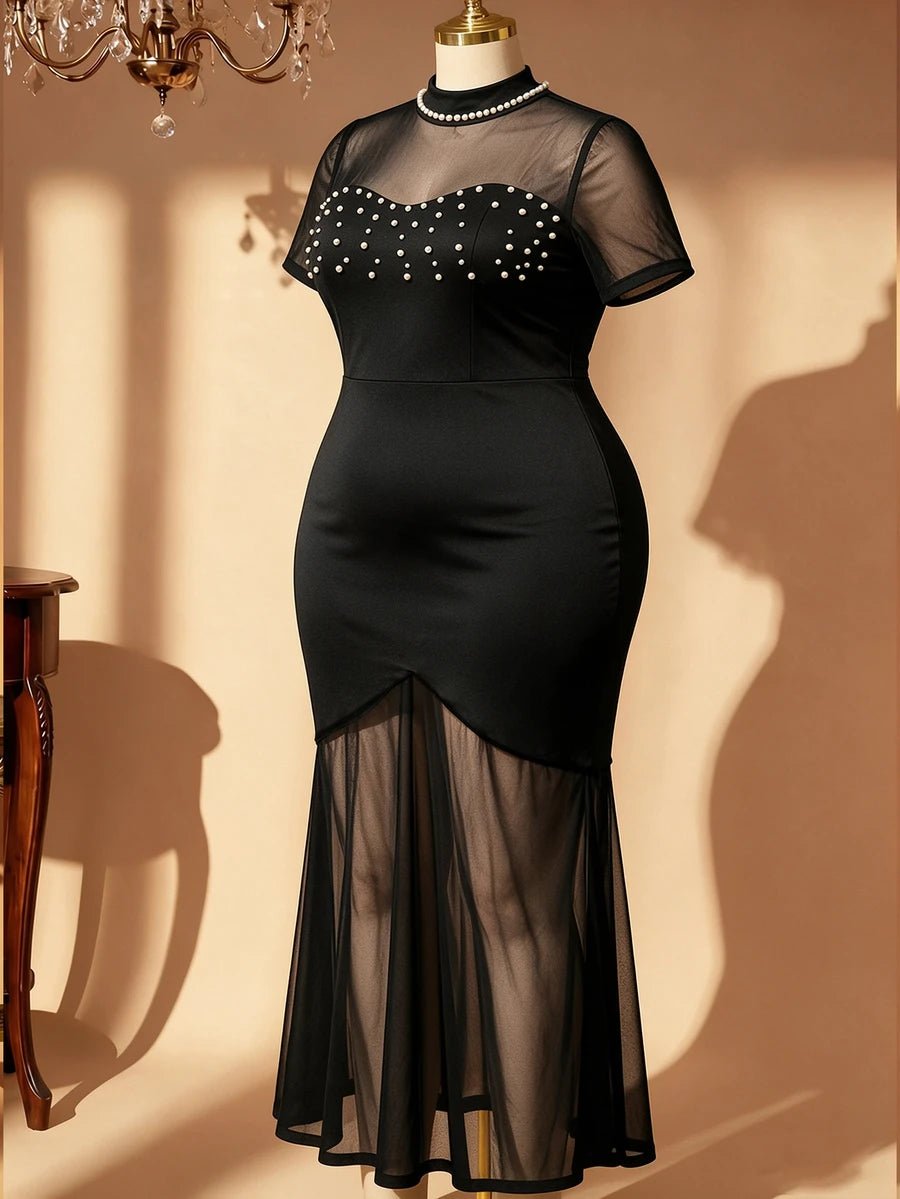 Plus Size Stand Collar Lace Mermaid Maxi Dress – image 58